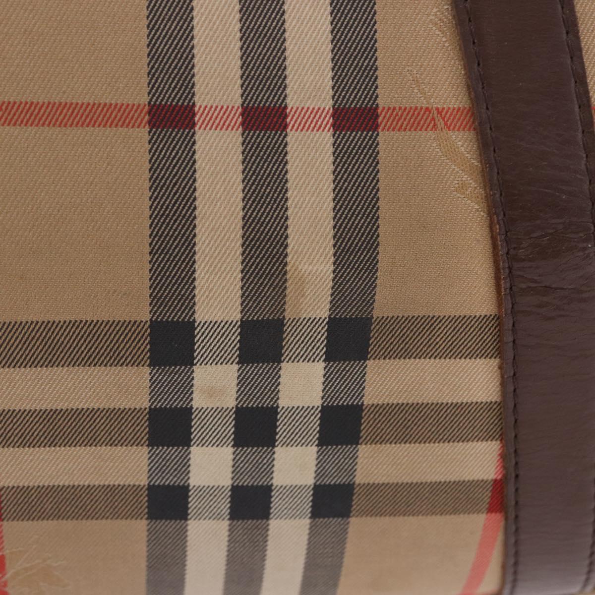 Burberrys Nova Check Boston Bag Canvas Beige Gold Auth 204367