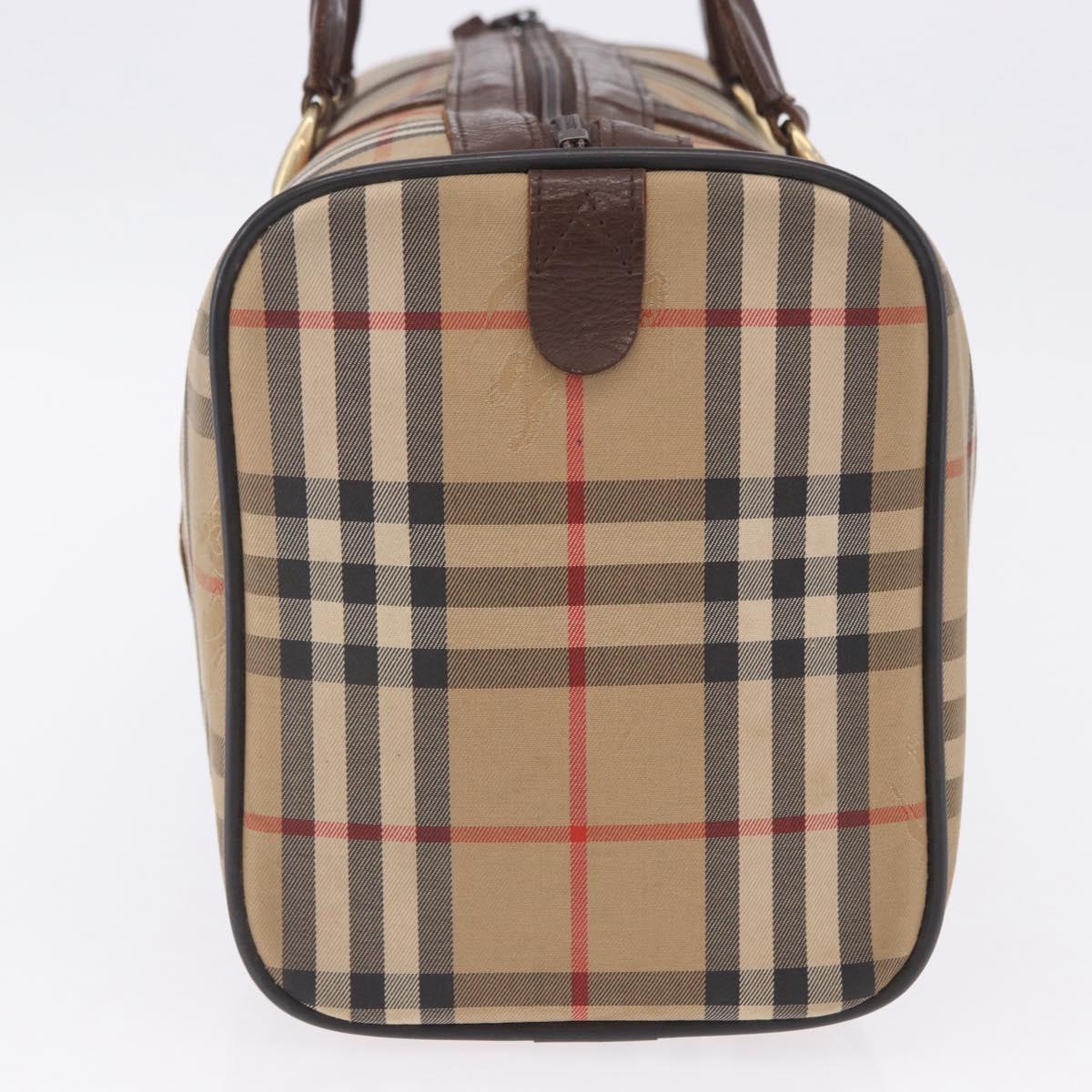 Burberrys Nova Check Boston Bag Canvas Beige Gold Auth 204367