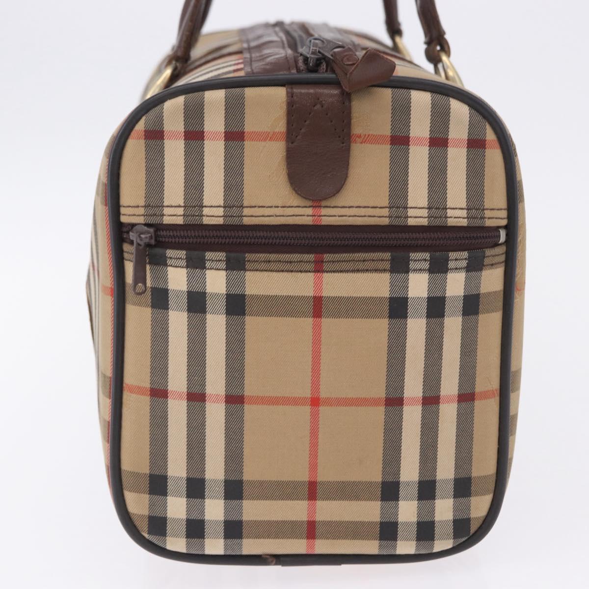 Burberrys Nova Check Boston Bag Canvas Beige Gold Auth 204367