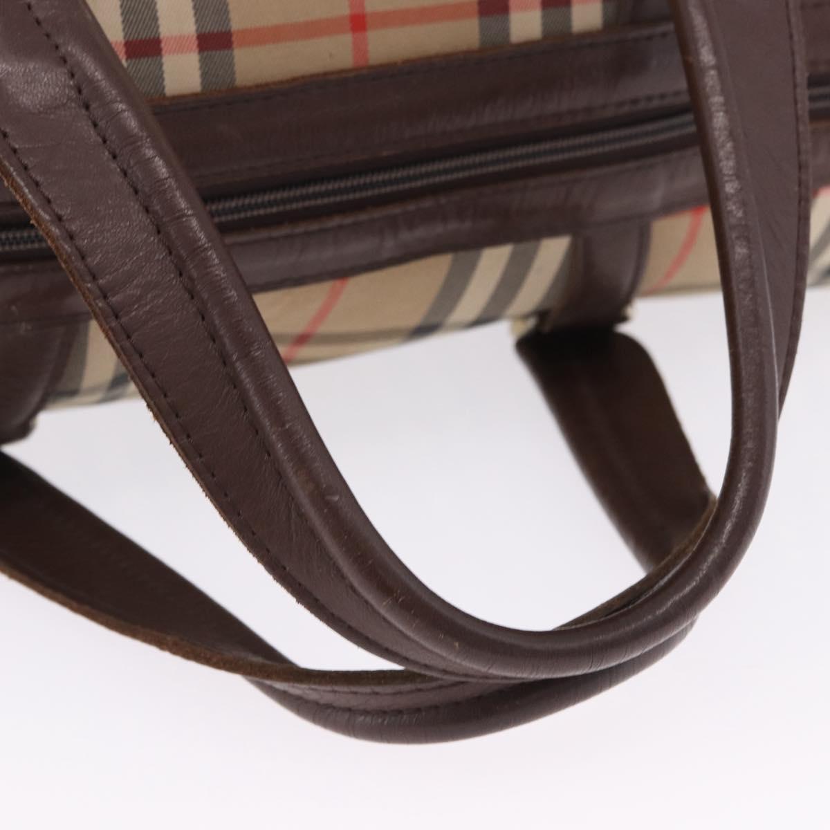 Burberrys Nova Check Boston Bag Canvas Beige Gold Auth 204367