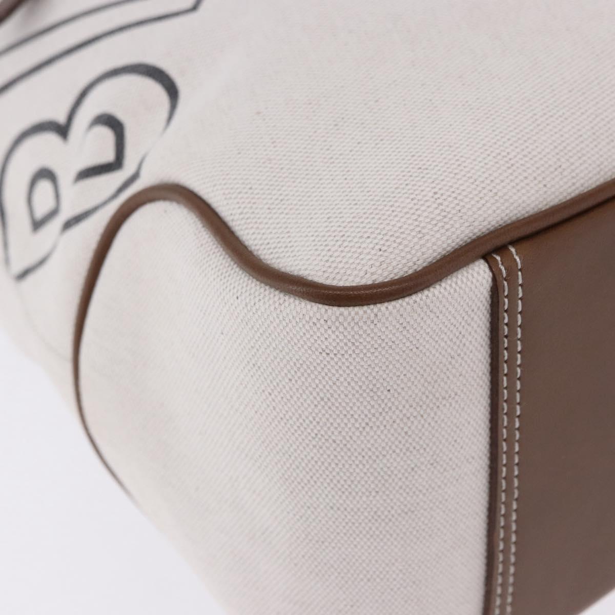 BURBERRY Blue Label Chain Tote Bag Canvas White Silver Auth 204369