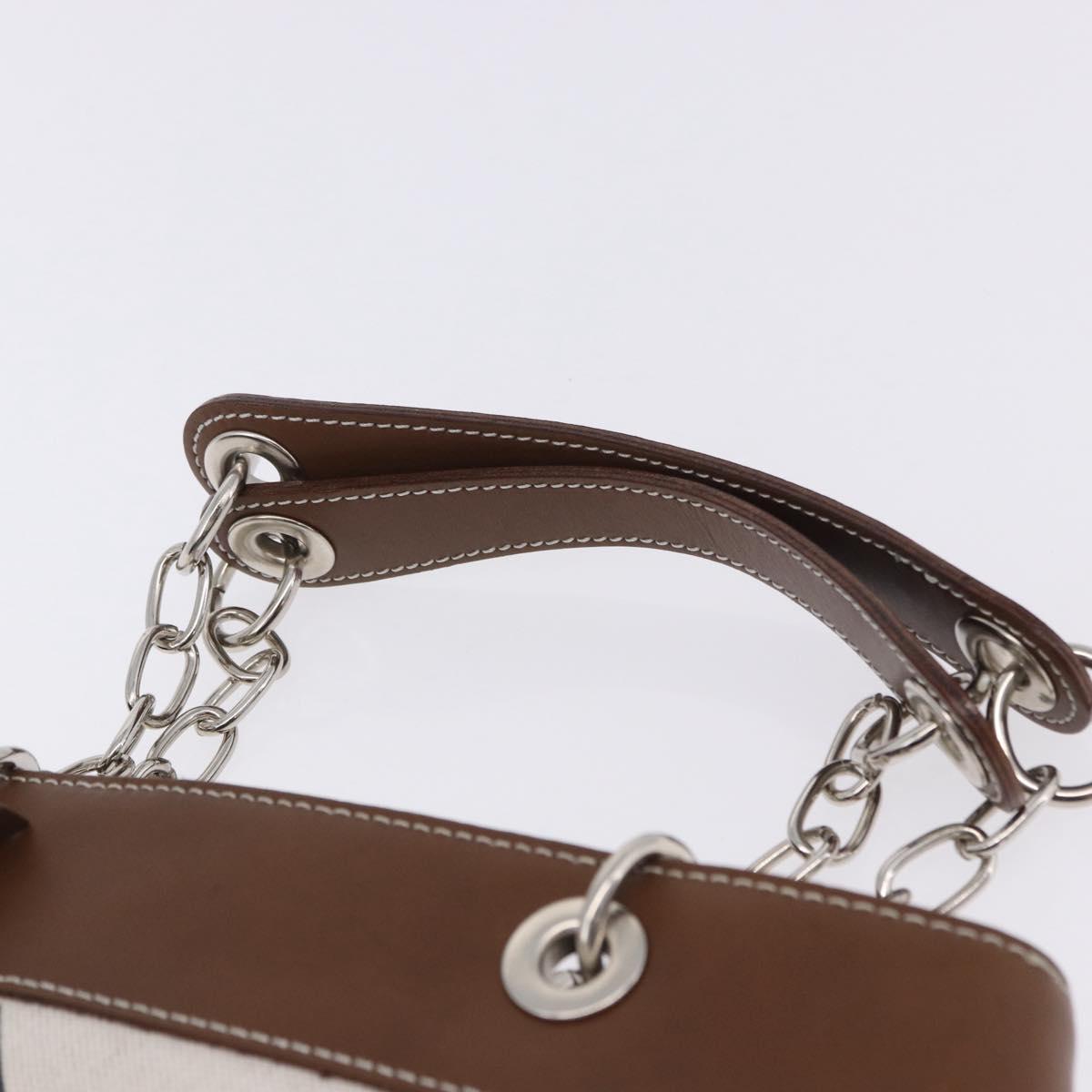BURBERRY Blue Label Chain Tote Bag Canvas White Silver Auth 204369