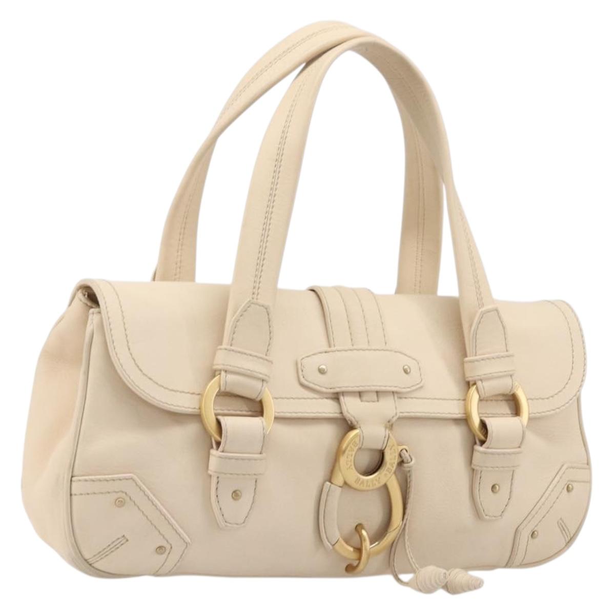 BALLY Tote Bag Leather Ivory Gold Auth 204370A
