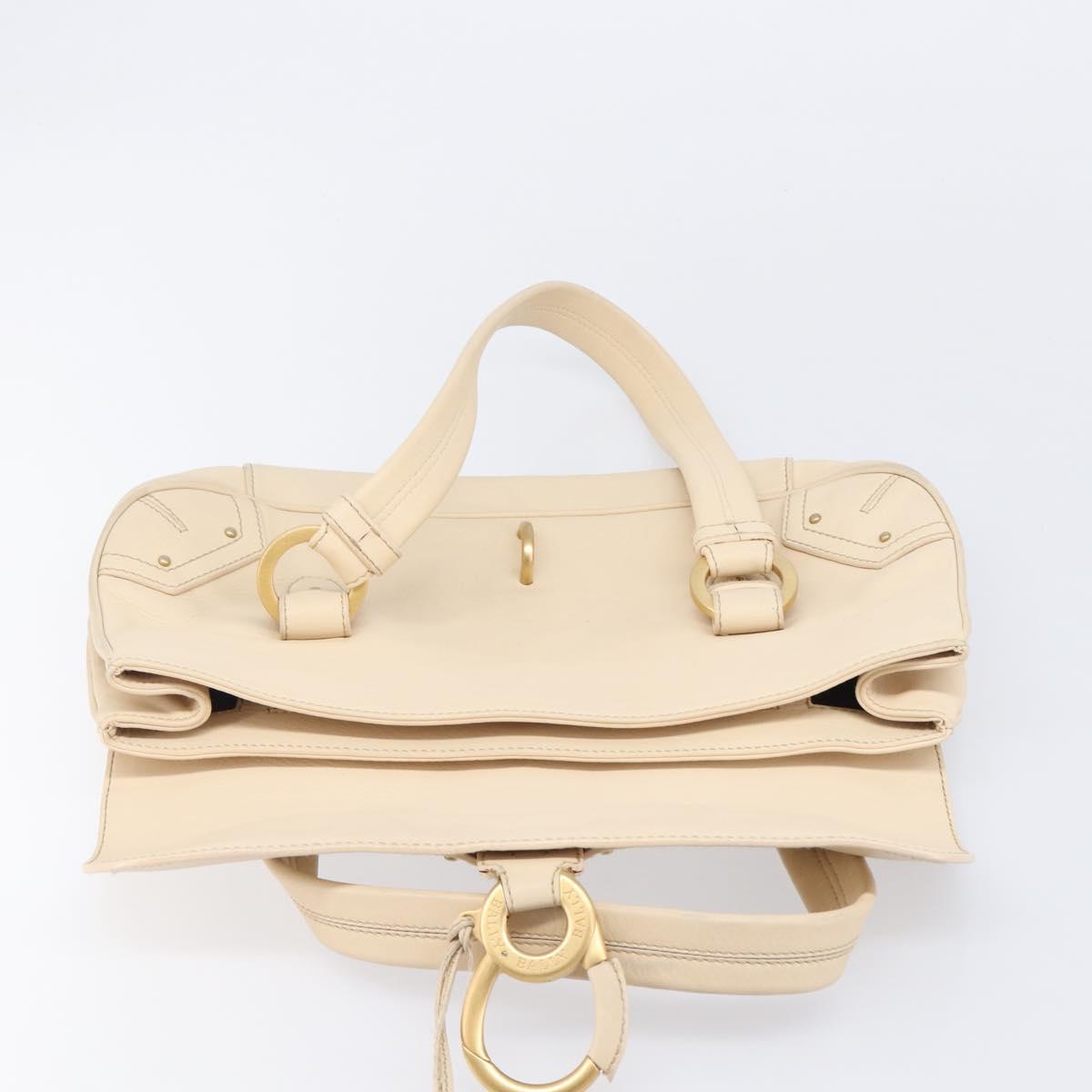 BALLY Tote Bag Leather Ivory Gold Auth 204370A