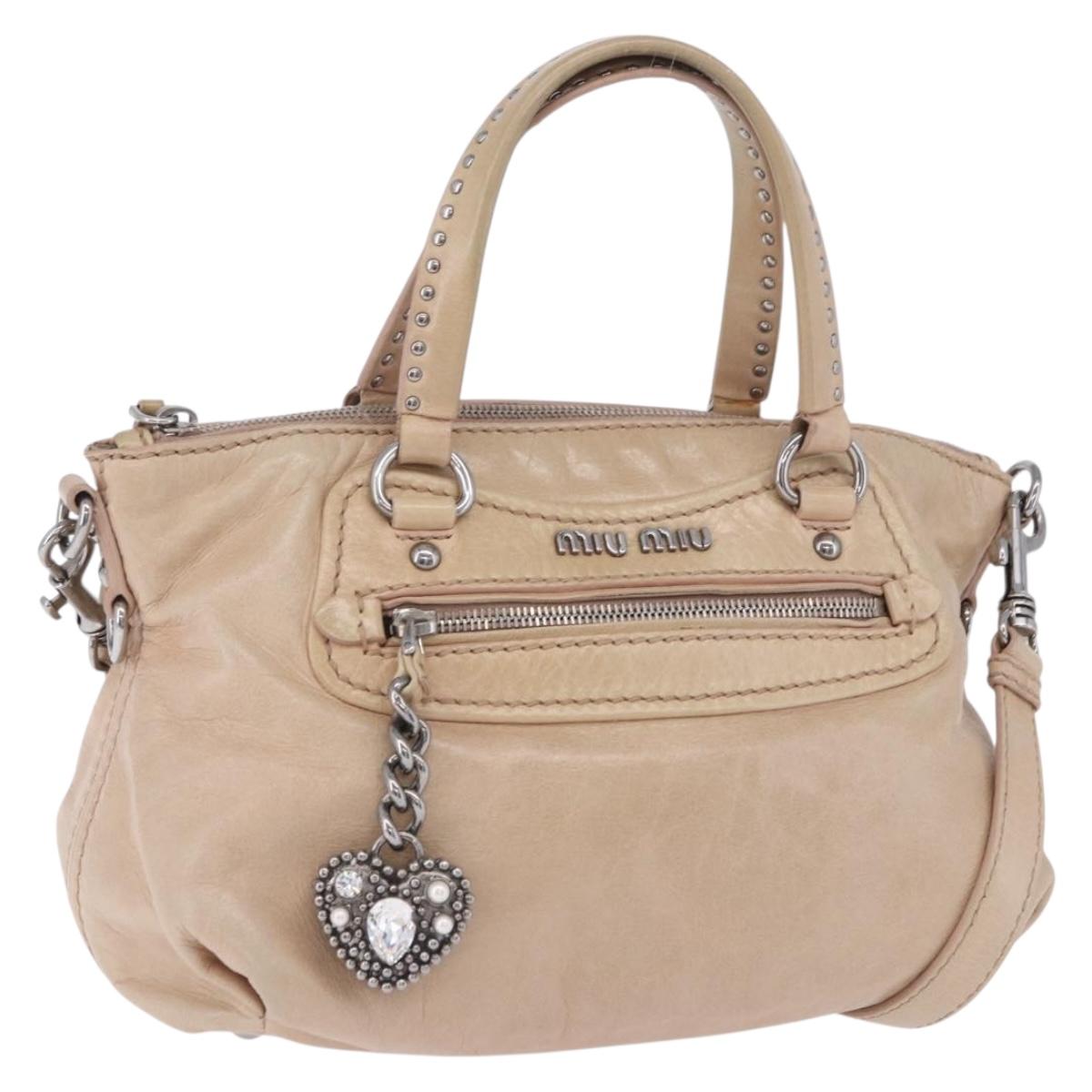 Miu Miu Hand Bag Leather 2way Pink Silver Auth 204371A