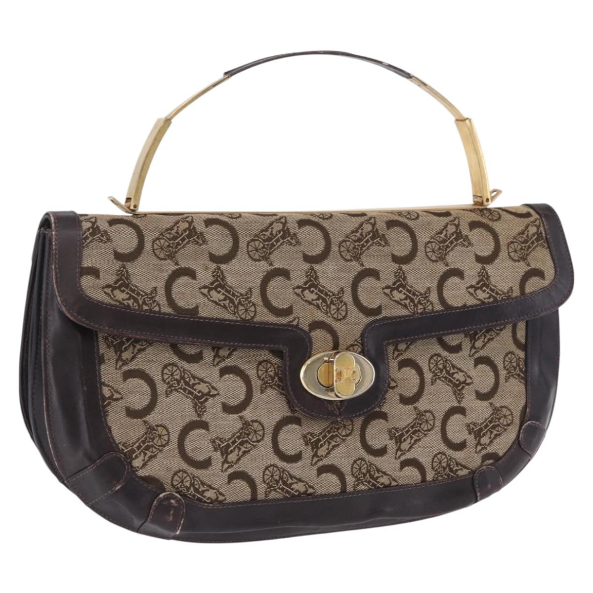CELINE C Sulky Hand Bag Canvas Beige Gold Auth 204372