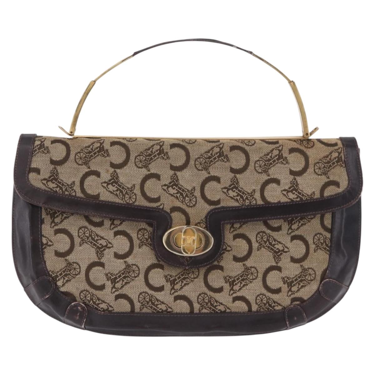 CELINE C Sulky Hand Bag Canvas Beige Gold Auth 204372