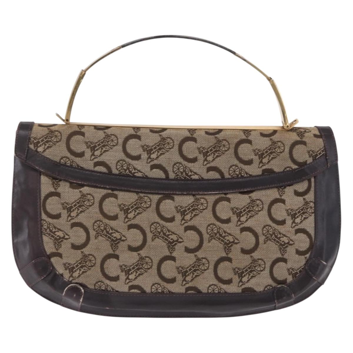 CELINE C Sulky Hand Bag Canvas Beige Gold Auth 204372