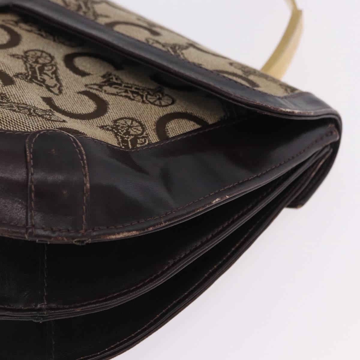 CELINE C Sulky Hand Bag Canvas Beige Gold Auth 204372
