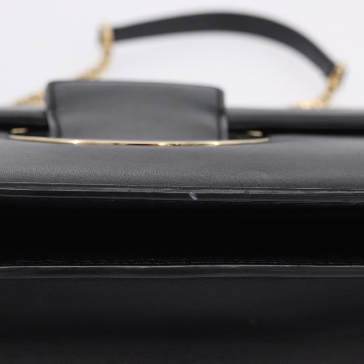 Salvatore Ferragamo Gancini Chain Shoulder Bag Leather Black Gold Auth 204374A