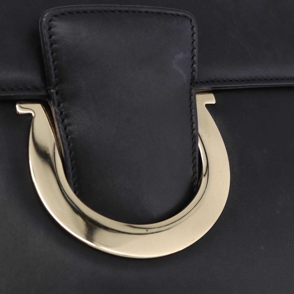 Salvatore Ferragamo Gancini Chain Shoulder Bag Leather Black Gold Auth 204374A