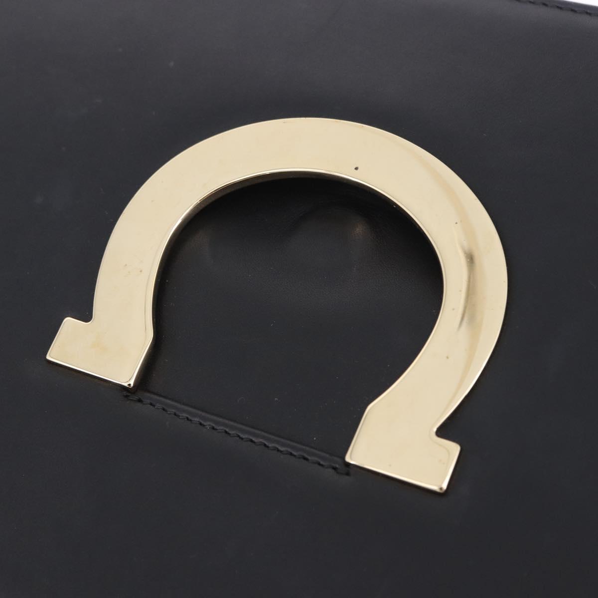 Salvatore Ferragamo Gancini Chain Shoulder Bag Leather Black Gold Auth 204374A