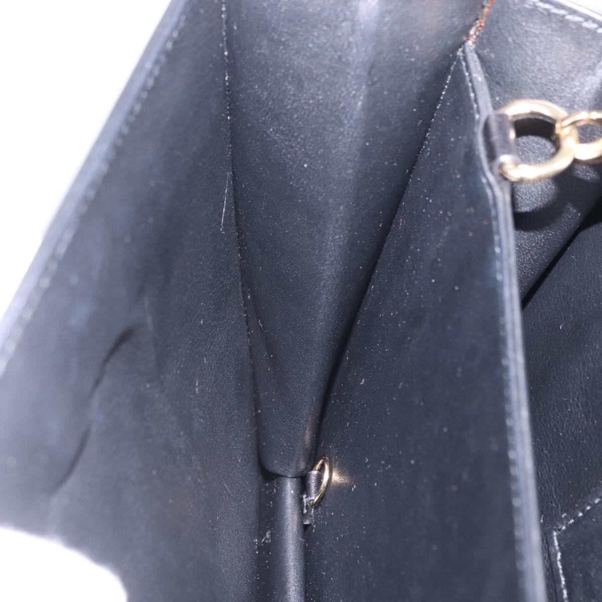 Salvatore Ferragamo Gancini Chain Shoulder Bag Leather Black Gold Auth 204374A