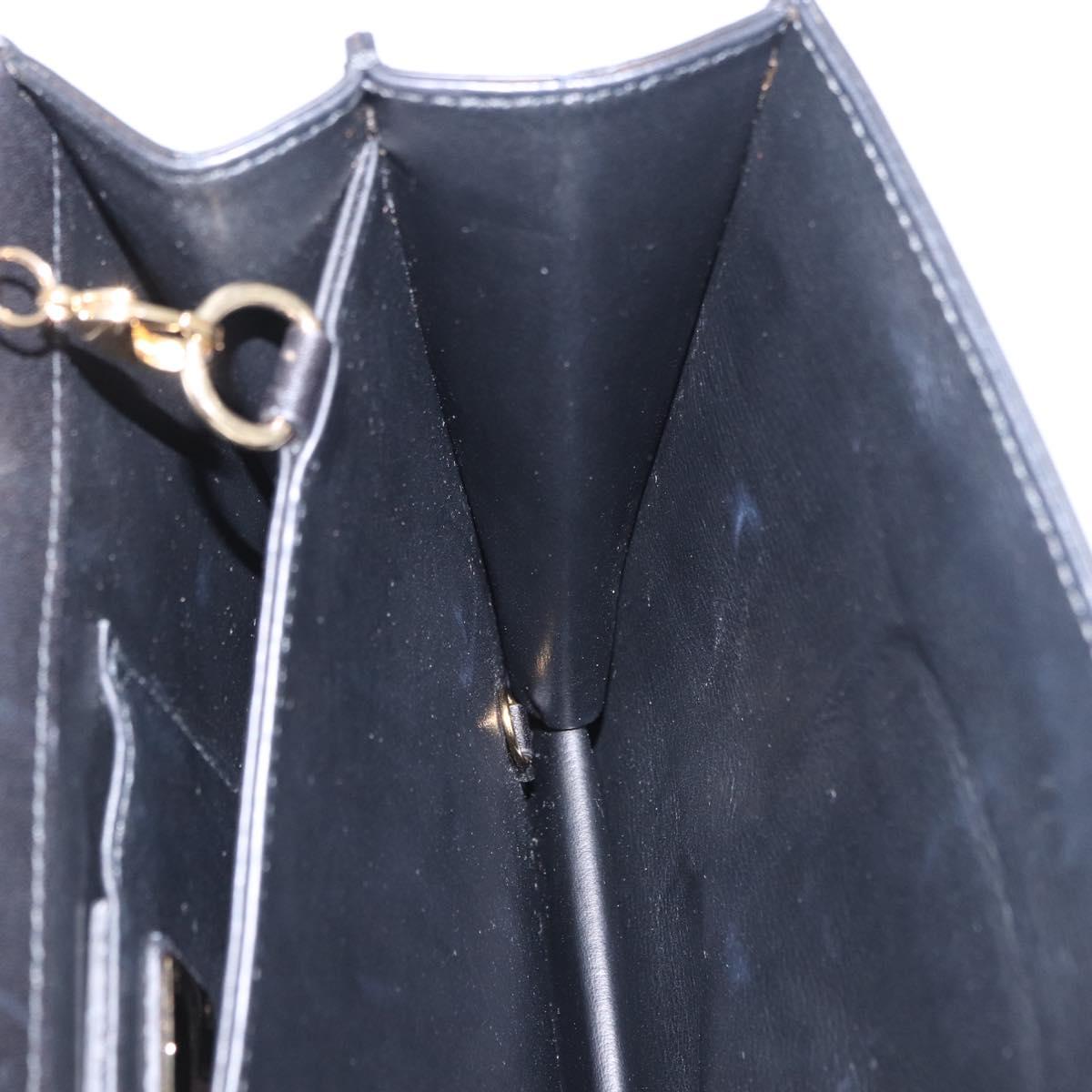 Salvatore Ferragamo Gancini Chain Shoulder Bag Leather Black Gold Auth 204374A