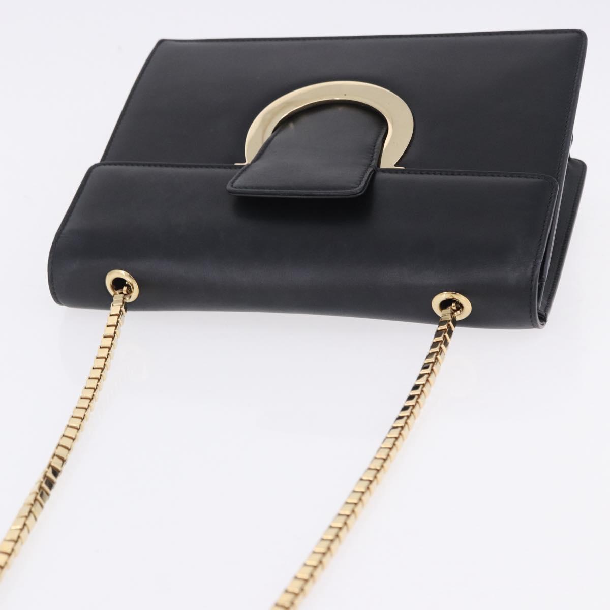 Salvatore Ferragamo Gancini Chain Shoulder Bag Leather Black Gold Auth 204374A