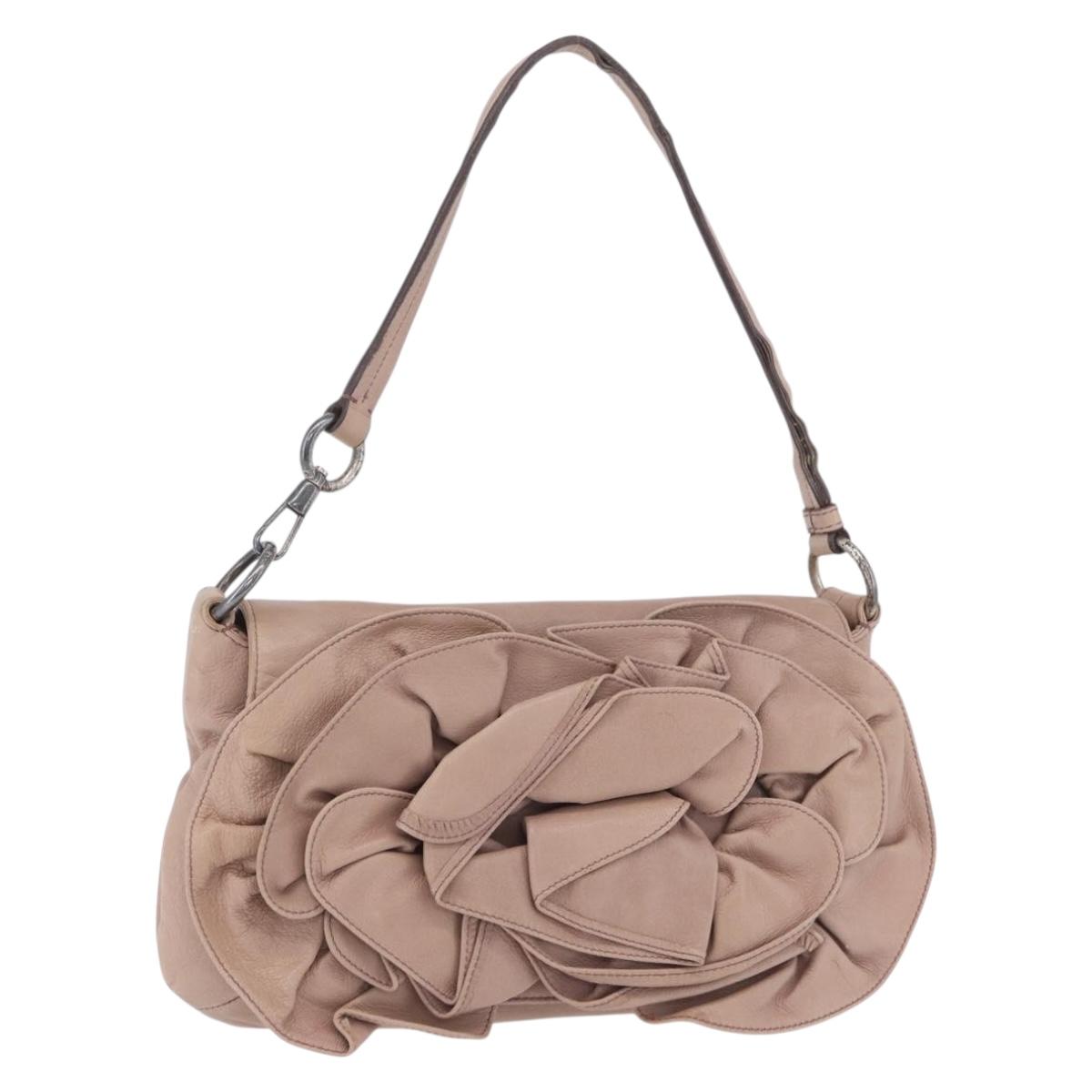 SAINT LAURENT Naja Shoulder Bag Leather Pink Silver Auth 204375