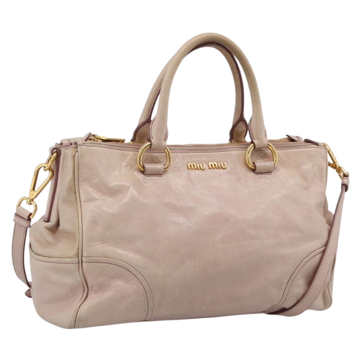 Miu Miu Hand Bag Vitellolux 2way Pink Gold Auth 204377A