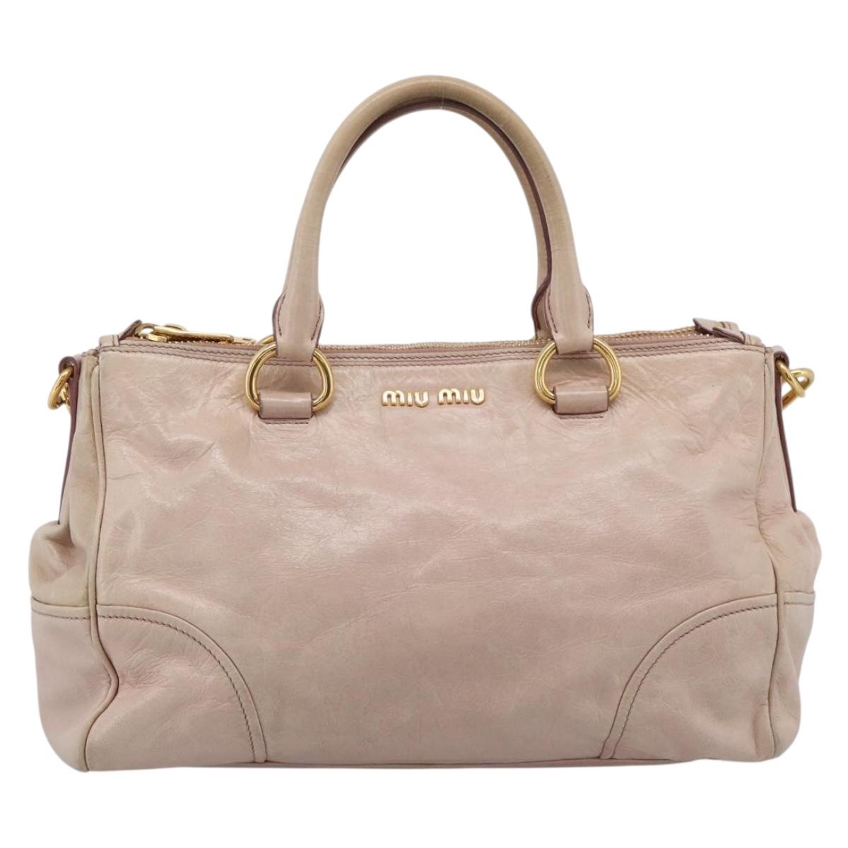 Miu Miu Hand Bag Vitellolux 2way Pink Gold Auth 204377A