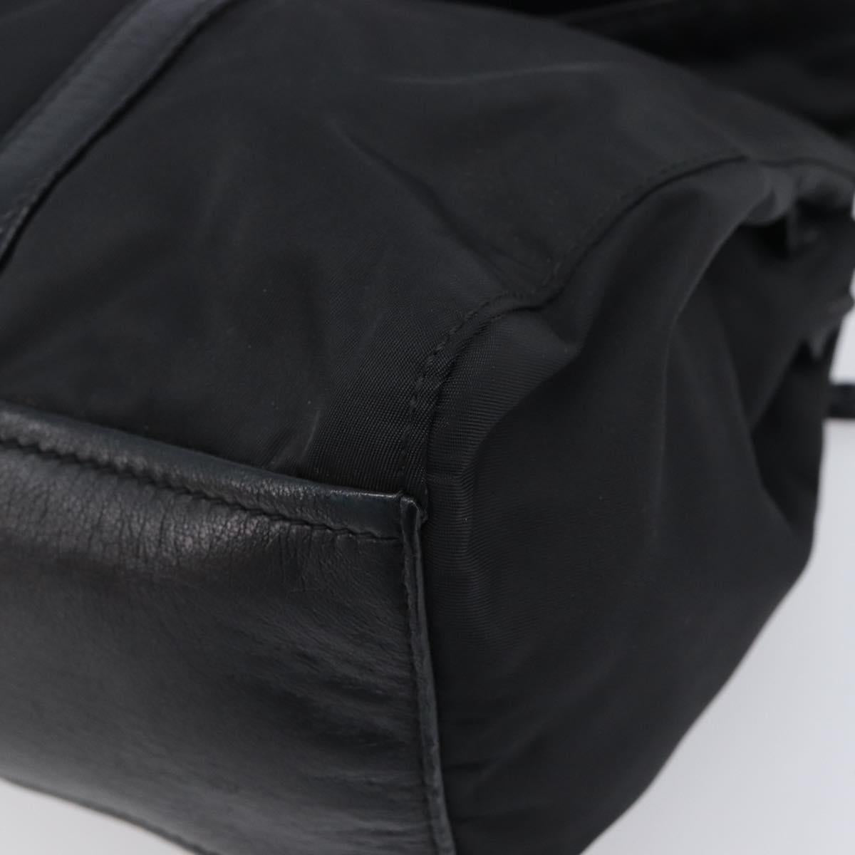 PRADA Hand Bag Nylon Leather Black Silver Auth 204382A