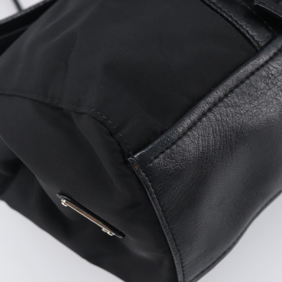 PRADA Hand Bag Nylon Leather Black Silver Auth 204382A