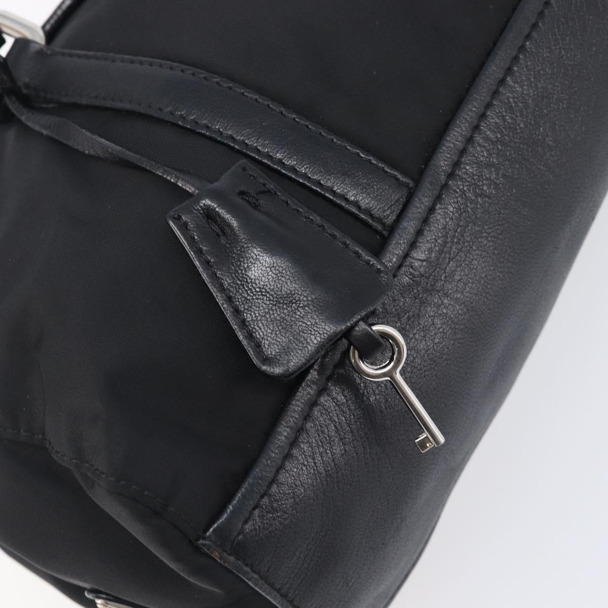 PRADA Hand Bag Nylon Leather Black Silver Auth 204382A