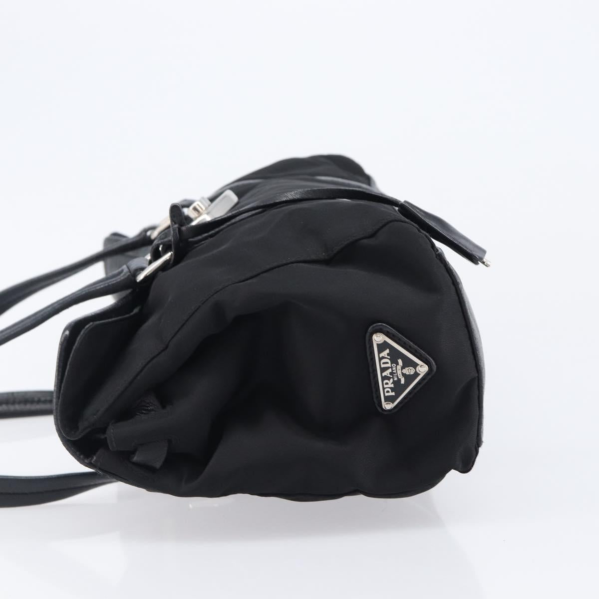 PRADA Hand Bag Nylon Leather Black Silver Auth 204382A