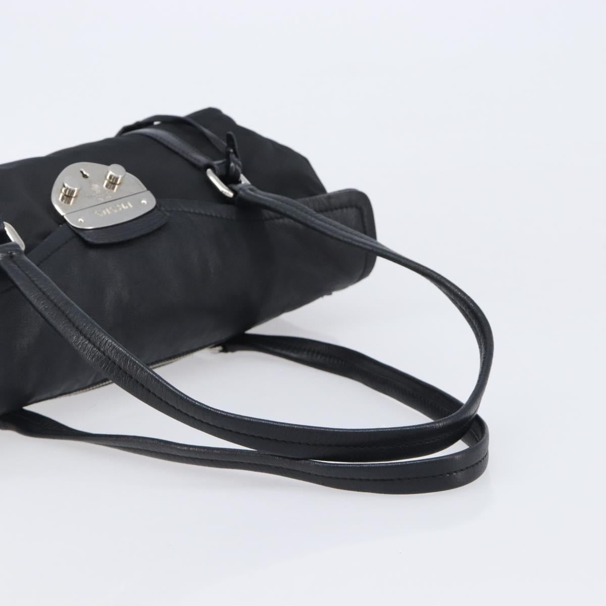 PRADA Hand Bag Nylon Leather Black Silver Auth 204382A