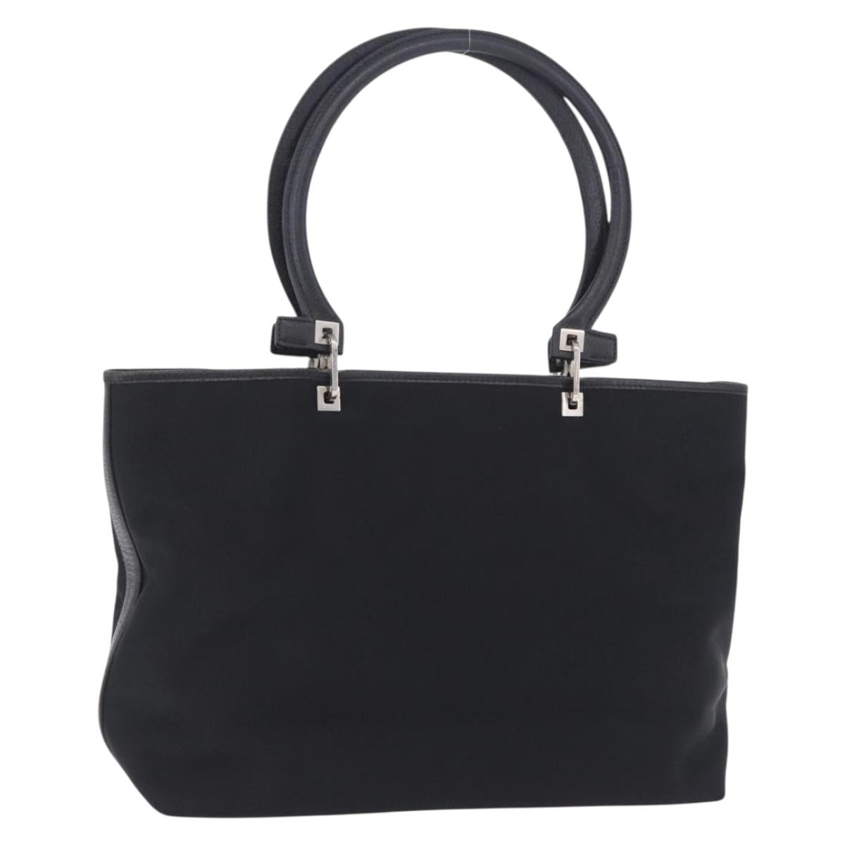 Salvatore Ferragamo Gancini Tote Bag Canvas Black Silver Auth 204386