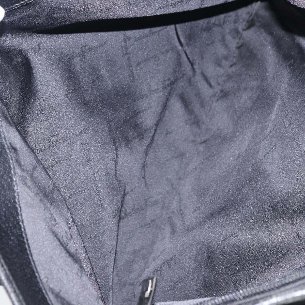 Salvatore Ferragamo Gancini Tote Bag Canvas Black Silver Auth 204386
