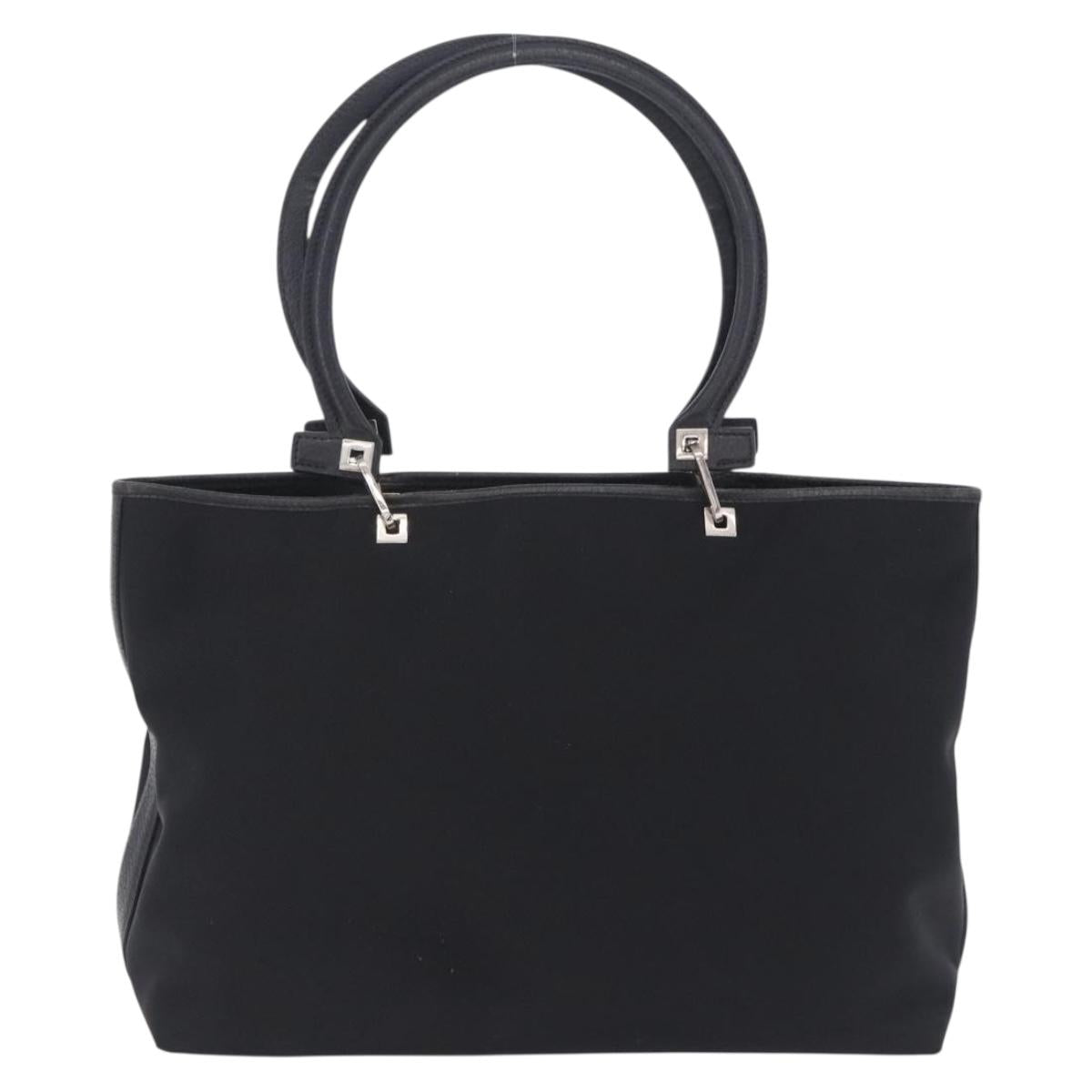 Salvatore Ferragamo Gancini Tote Bag Canvas Black Silver Auth 204386