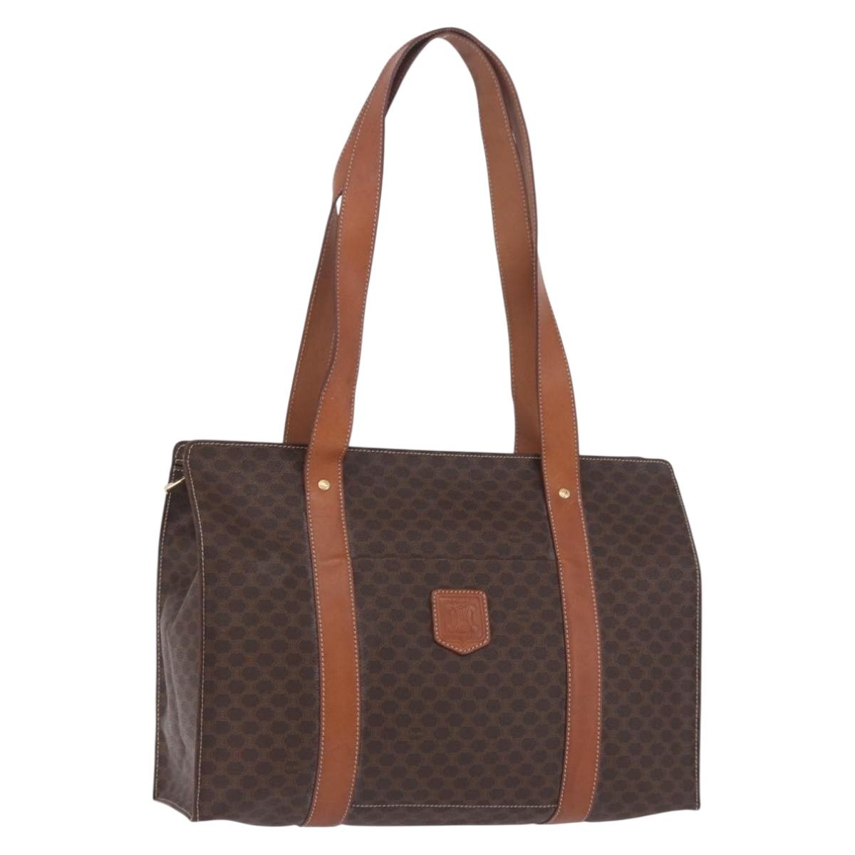 CELINE Macadam Canvas Tote Bag PVC Leather Brown Gold Auth 204387