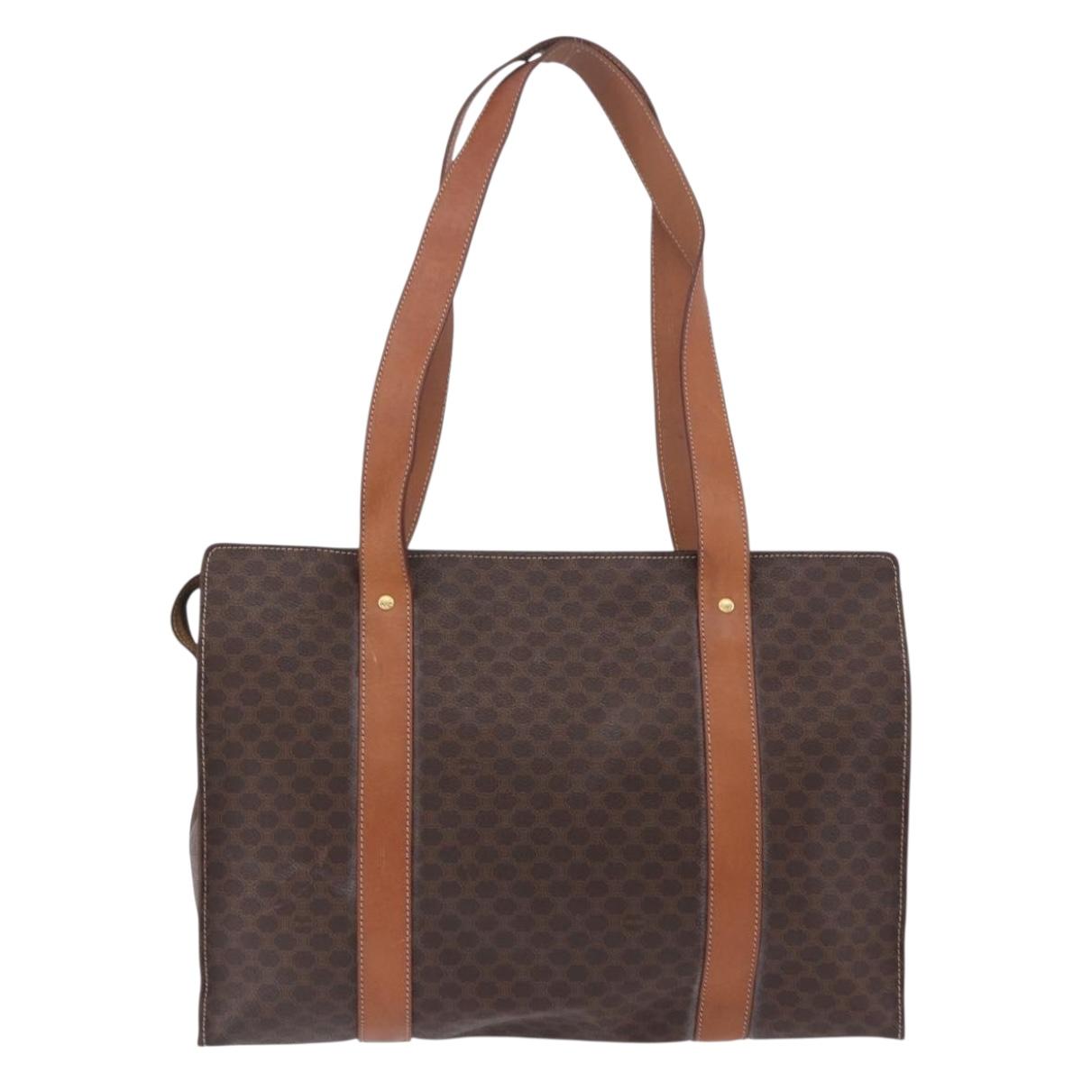 CELINE Macadam Canvas Tote Bag PVC Leather Brown Gold Auth 204387