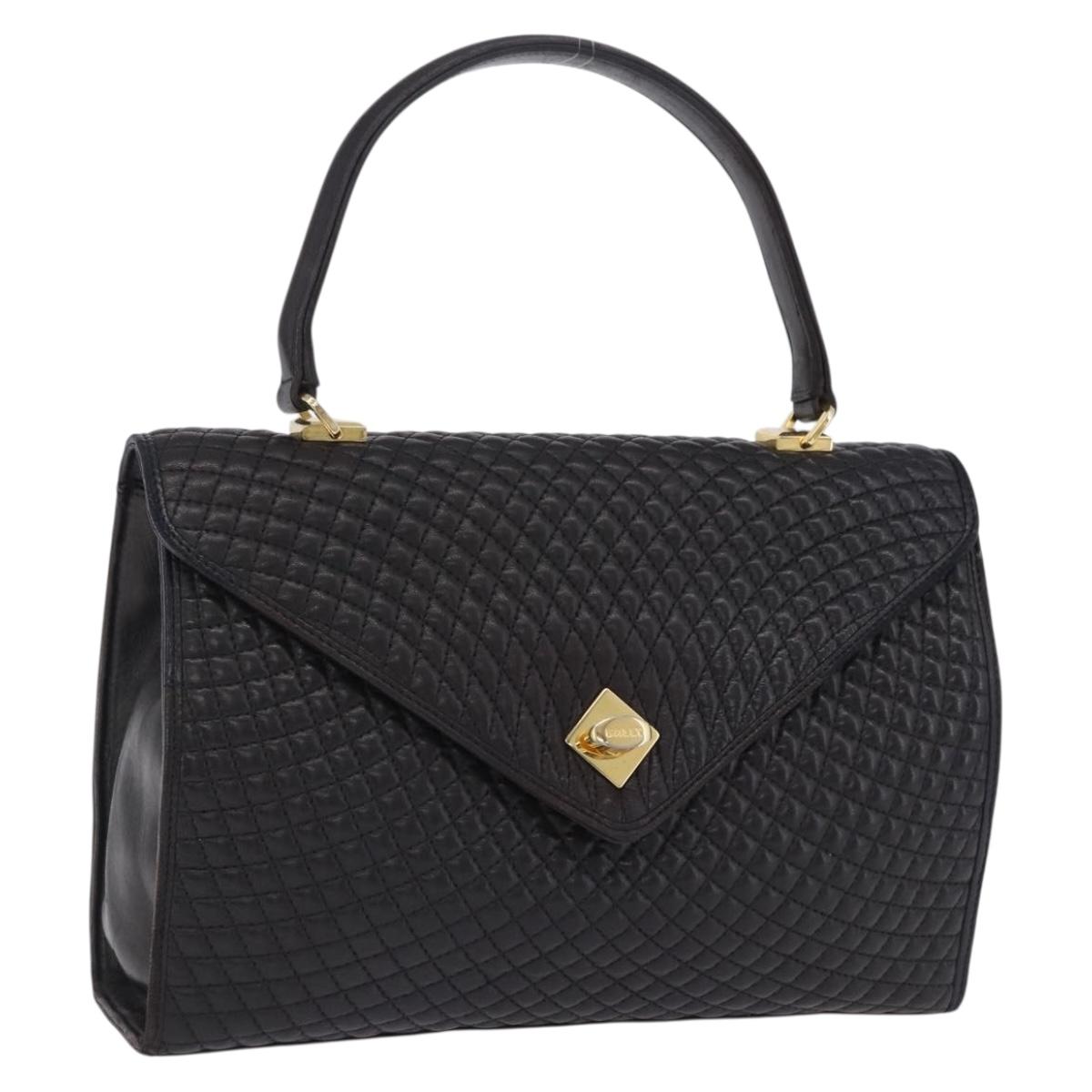 BALLY Hand Bag Leather Black Gold Auth 204388