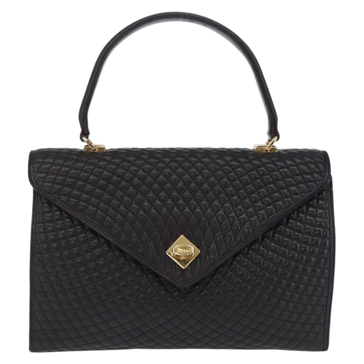 BALLY Hand Bag Leather Black Gold Auth 204388