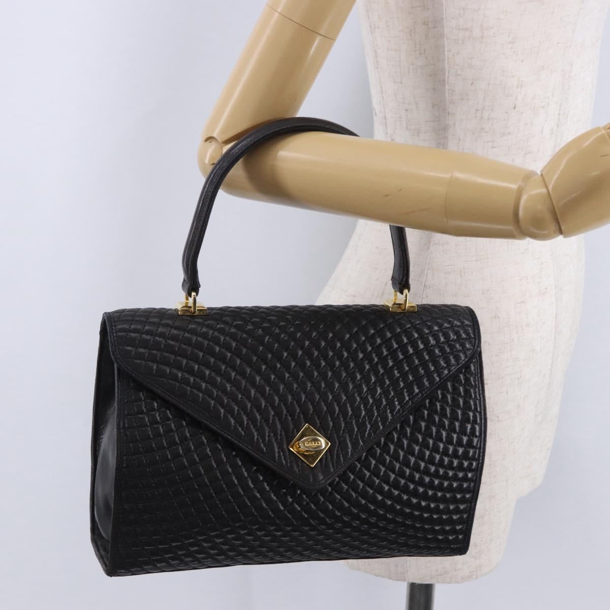 BALLY Hand Bag Leather Black Gold Auth 204388