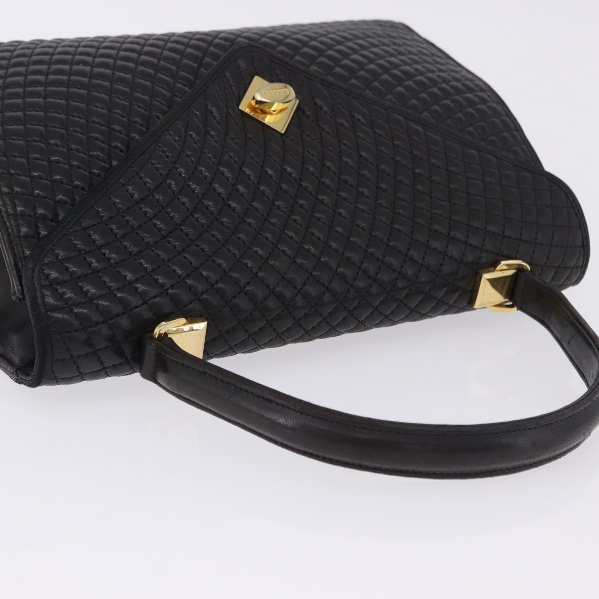 BALLY Hand Bag Leather Black Gold Auth 204388
