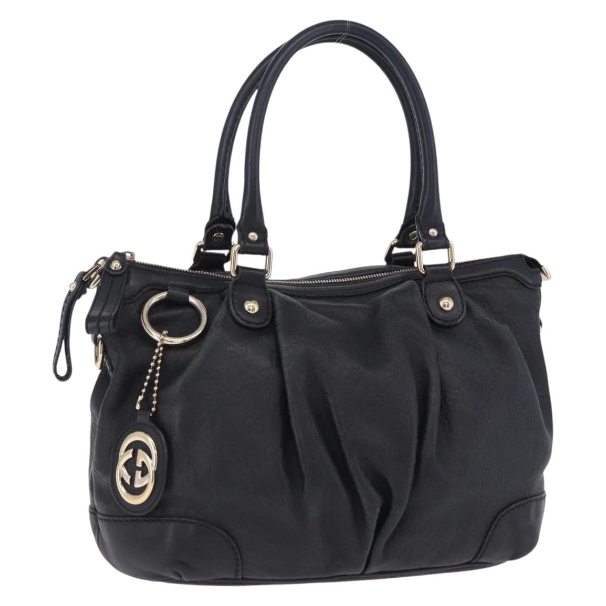 GUCCI GG Canvas Guccissima Sukey Hand Bag Leather Black Gold 247902 Auth 204390