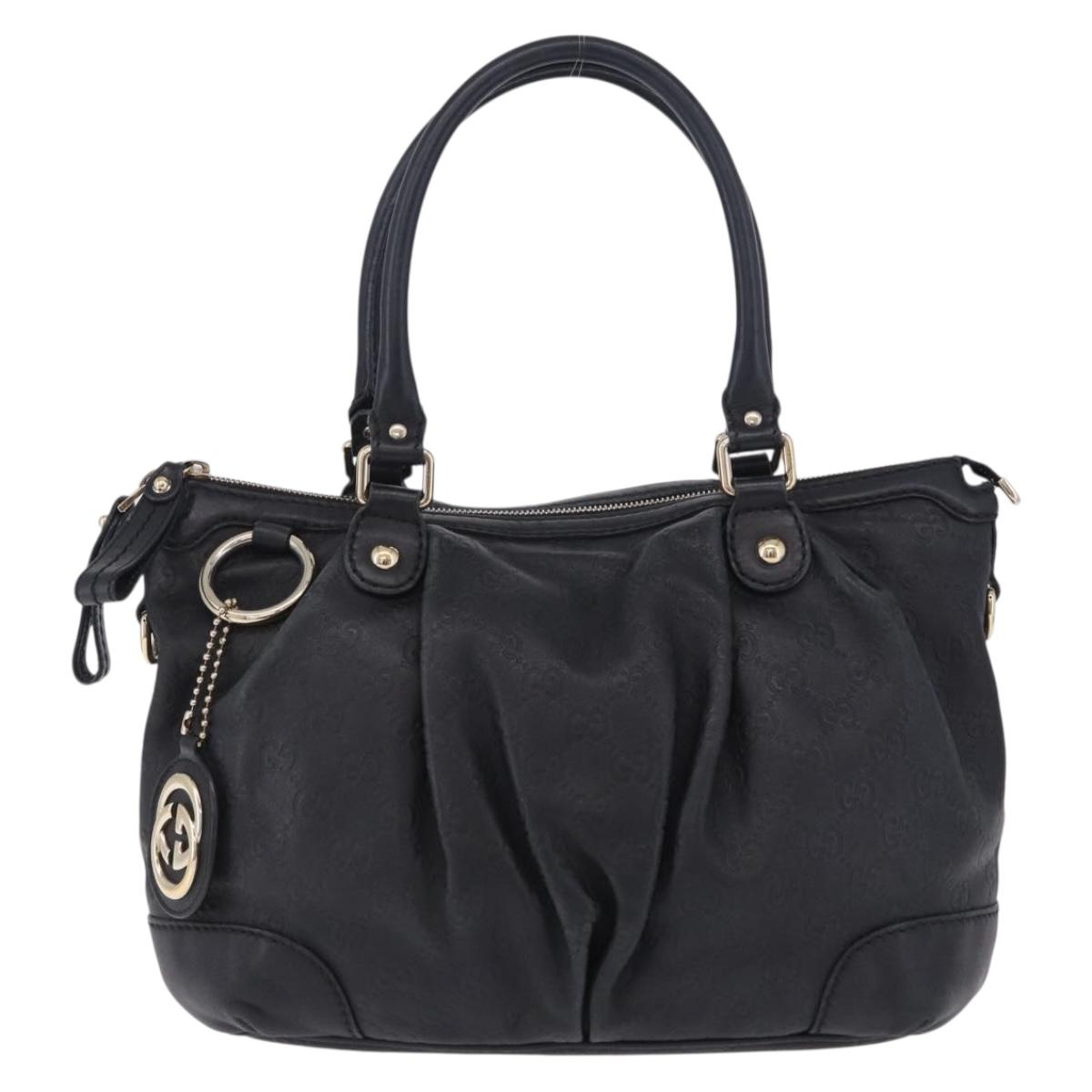 GUCCI GG Canvas Guccissima Sukey Hand Bag Leather Black Gold 247902 Auth 204390