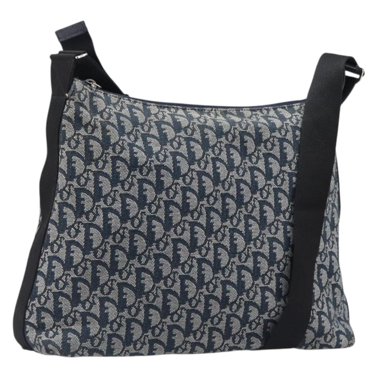 Christian Dior Trotter Canvas Shoulder Bag Navy Silver Auth 204391