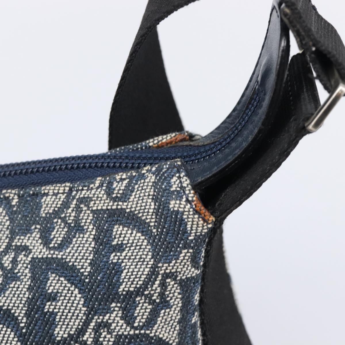 Christian Dior Trotter Canvas Shoulder Bag Navy Silver Auth 204391