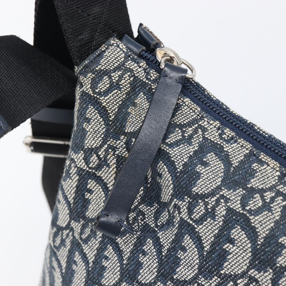 Christian Dior Trotter Canvas Shoulder Bag Navy Silver Auth 204391