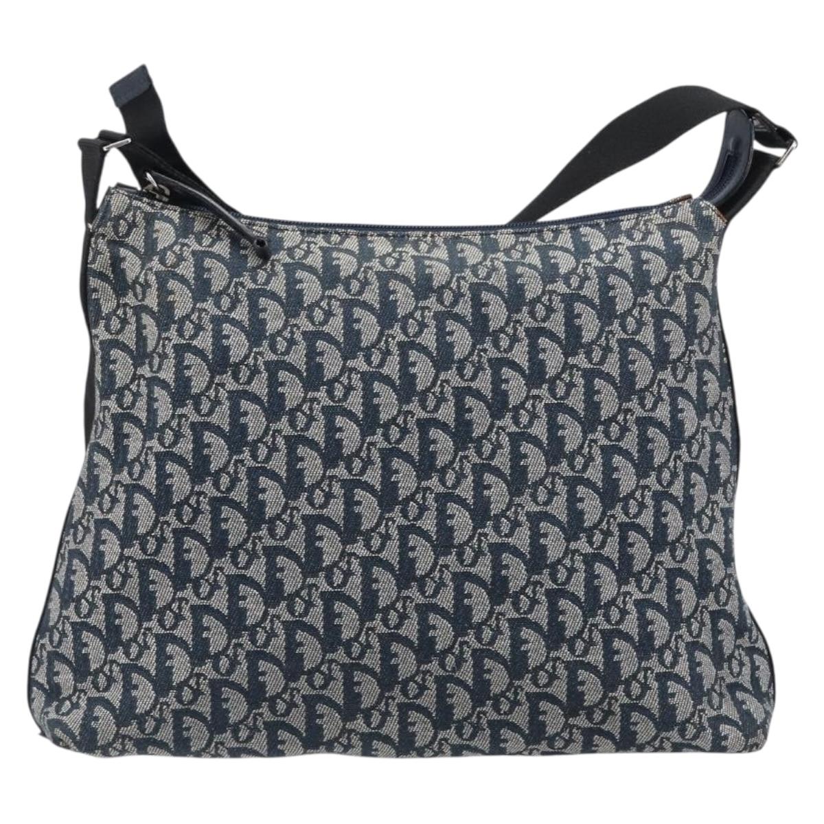Christian Dior Trotter Canvas Shoulder Bag Navy Silver Auth 204391