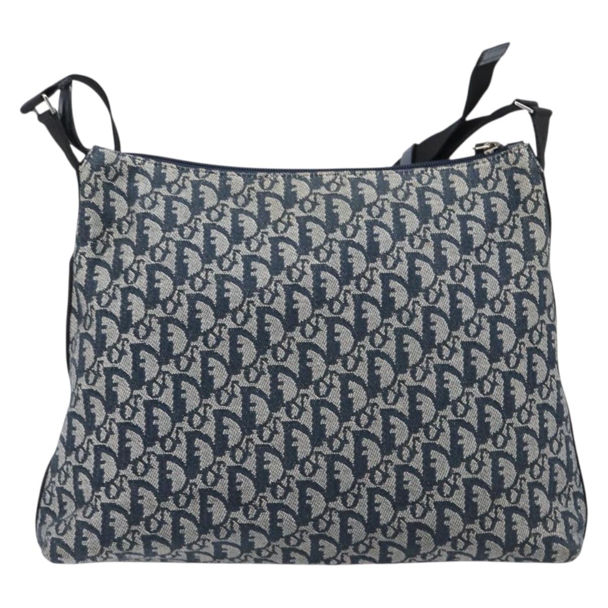 Christian Dior Trotter Canvas Shoulder Bag Navy Silver Auth 204391