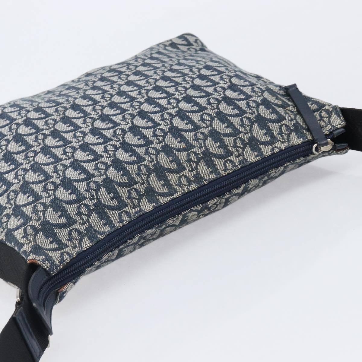 Christian Dior Trotter Canvas Shoulder Bag Navy Silver Auth 204391