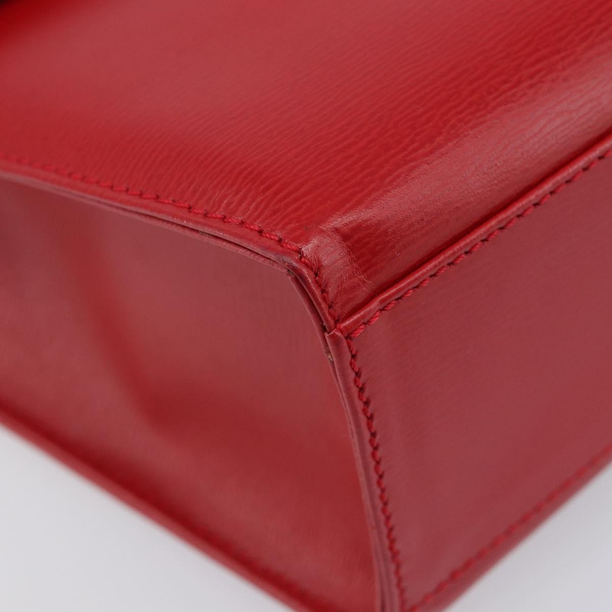 Christian Dior Hand Bag Leather 2way Red Gold Auth 204392