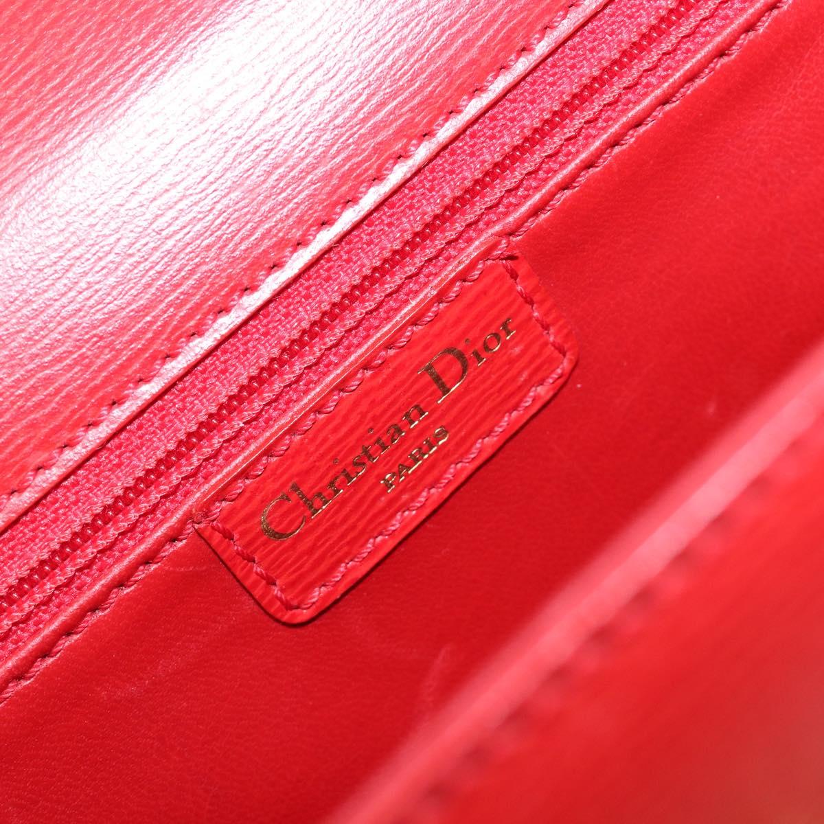 Christian Dior Hand Bag Leather 2way Red Gold Auth 204392