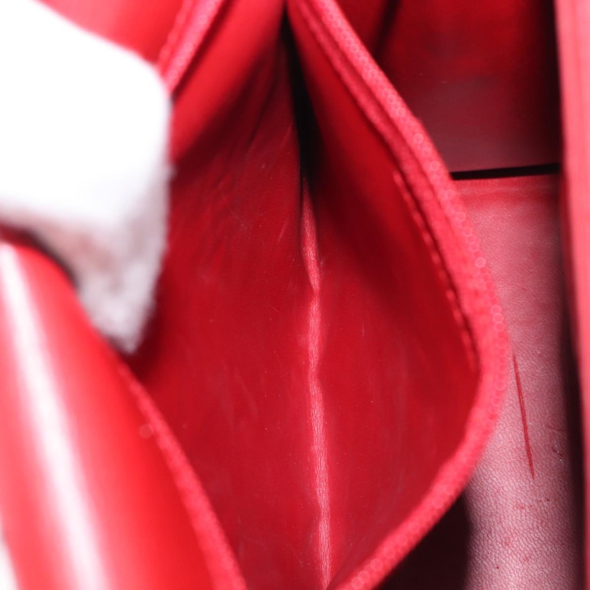 Christian Dior Hand Bag Leather 2way Red Gold Auth 204392