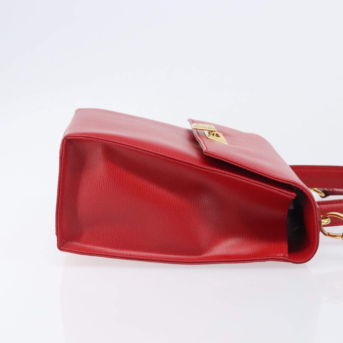 Christian Dior Hand Bag Leather 2way Red Gold Auth 204392