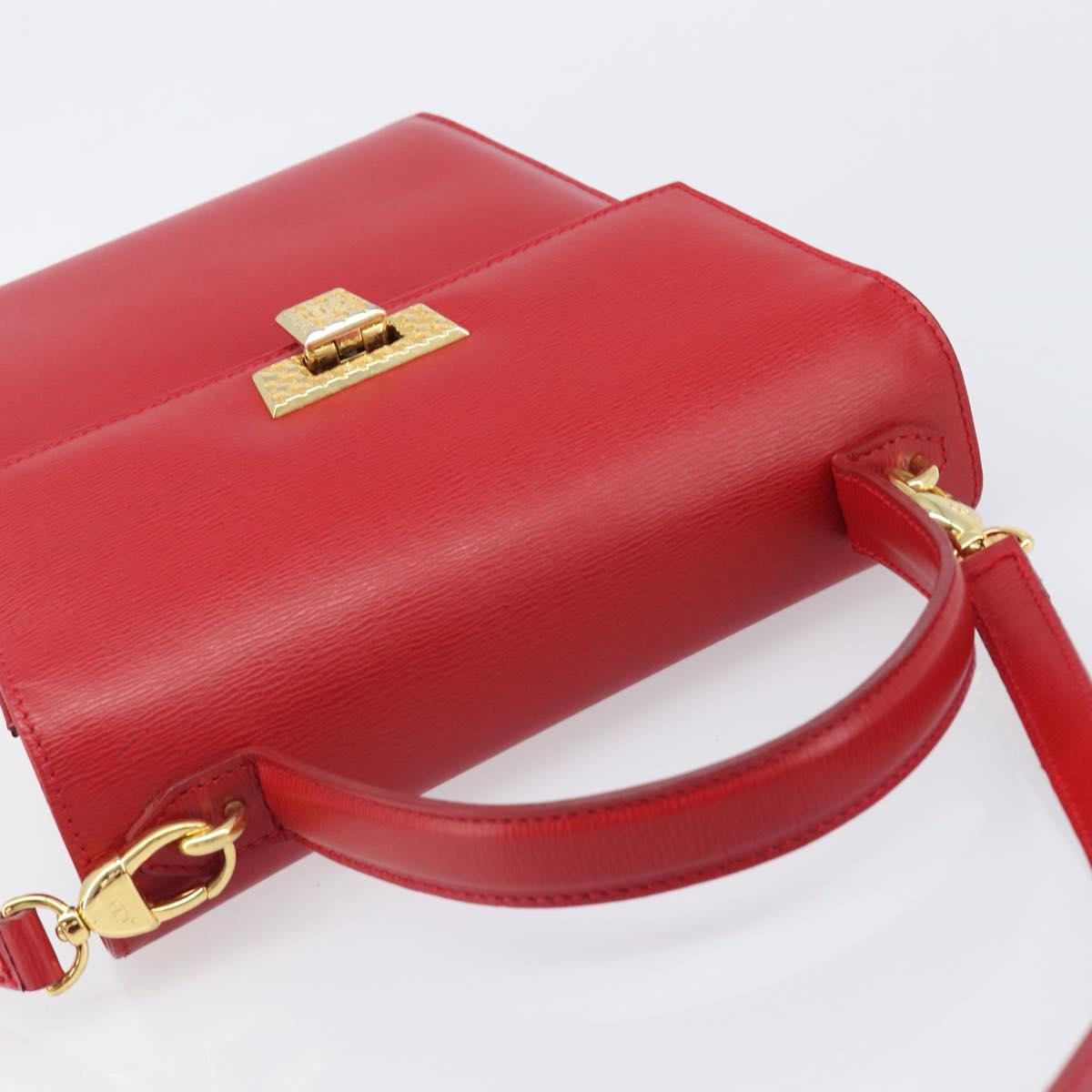 Christian Dior Hand Bag Leather 2way Red Gold Auth 204392