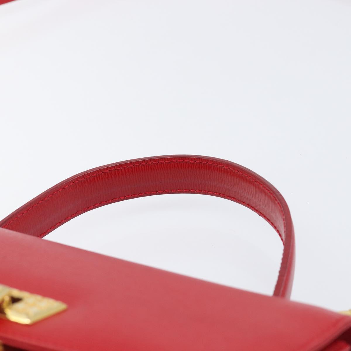 Christian Dior Hand Bag Leather 2way Red Gold Auth 204392